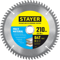 STAYER MULTI MATERIAL 210х32/30мм 64Т, диск пильный по алюминию, супер чистый рез / 3685-210-32-64
